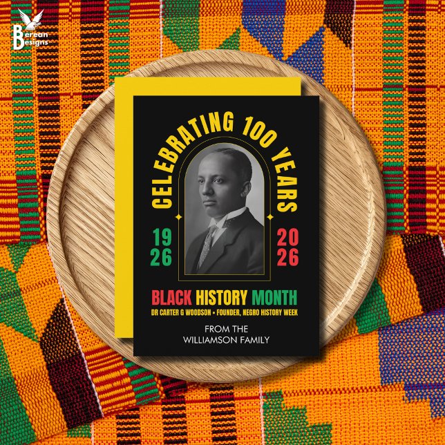 Tarjeta Festiva MES DE LA HISTORIA AFROAMERICANA CENTENARIO 100 Añ (BLACK HISTORY MONTH CENTENNIAL flat card to celebrate BHM centenary. Ideal souvenir card.)