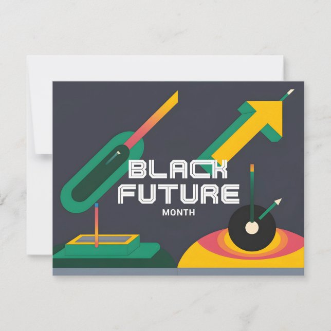 Tarjeta Festiva Mes del futuro negro - Avance geométrico audaz (Anverso)