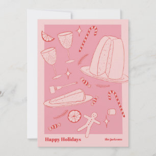 Tarjeta Festiva Mesa De Navidades Rosa Divertidos Con Panettone