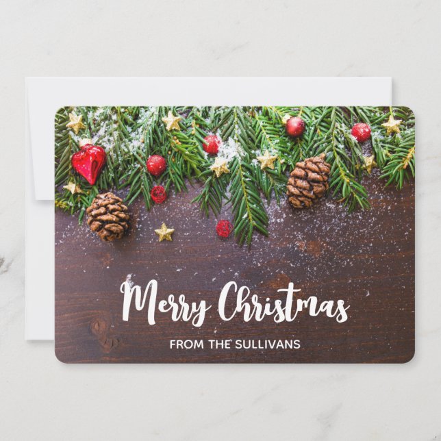 Tarjeta Festiva Mesa de Navidades rusos con pino y nieve (Anverso)