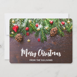 Tarjeta Festiva Mesa de Navidades rusos con pino y nieve