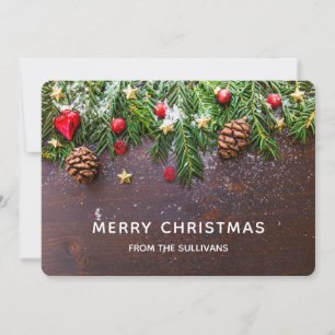 Tarjeta Festiva Mesa de Navidades rusos con pino y nieve