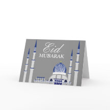Mezquita azul y blanca elegante Eid Mubarak