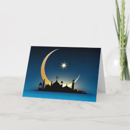 Tarjeta Festiva Mezquita Crescent Luna Ramadán, turquesa, negro