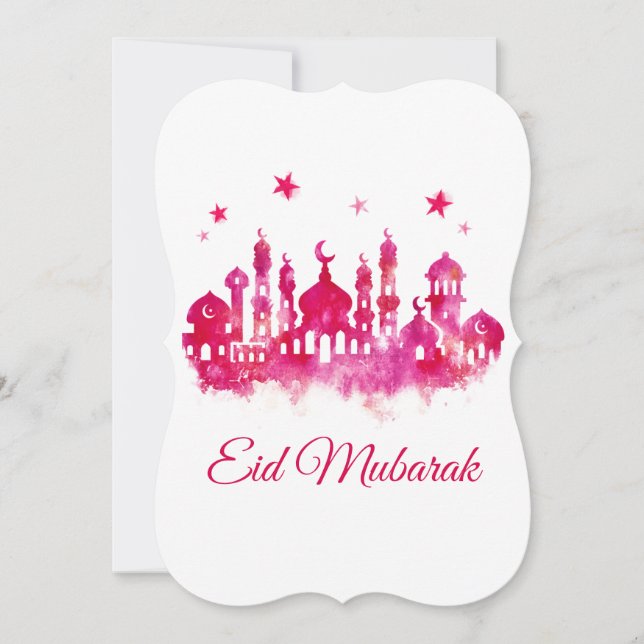 Tarjeta Festiva Mezquita de acuarela Eid Mubarak (Anverso)