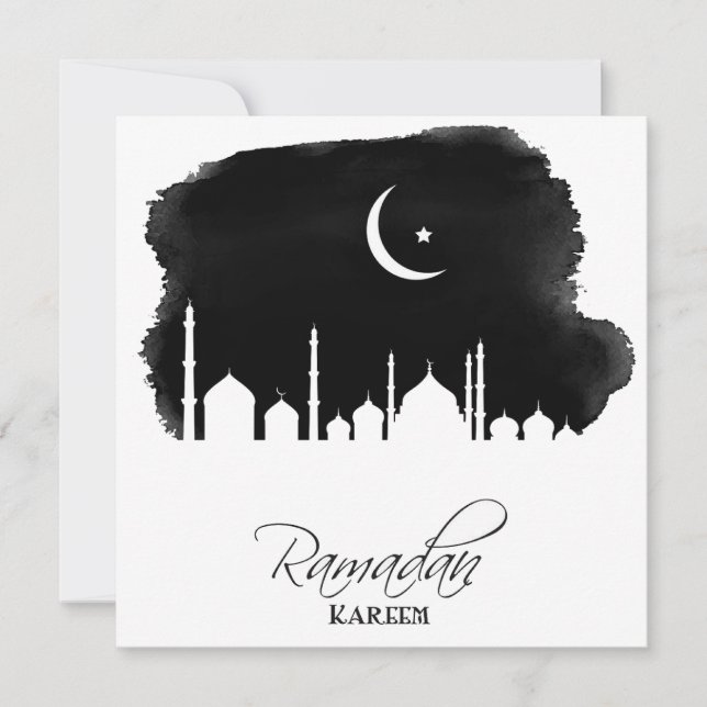 Tarjeta Festiva Mezquita de acuarela Ramadan Kareem (Anverso)