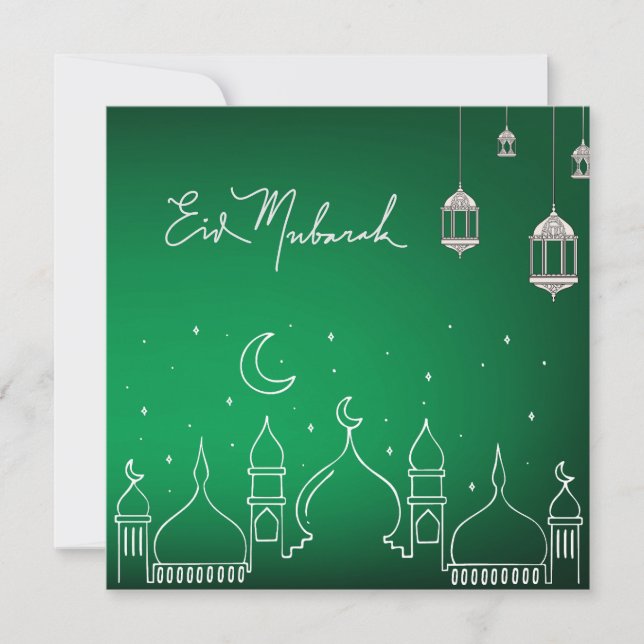 Tarjeta Festiva Mezquita de Arte de la Línea Eid Mubarak (Anverso)