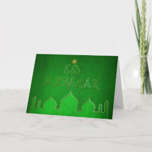 Tarjeta Festiva Mezquita de Oro Verde de Eid Mubarak
