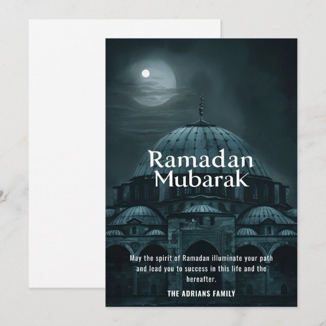 Tarjeta Festiva Mezquita Ramadan Mubarak (Anverso / Reverso)