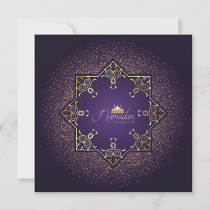Tarjeta Festiva Mezquita Ramadan Mubarak morado y dorado