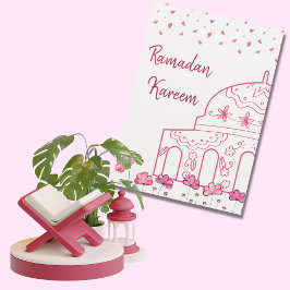 Tarjeta Festiva Mezquita rosa floral cúpula Ramadán islámico Mubar