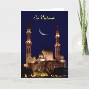 Tarjeta Festiva Mezquita y Moon Eid islámico