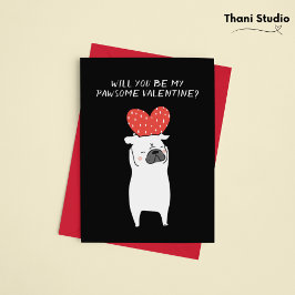 Tarjeta Festiva Mi adorable Valentine Cute Pug y Red Heart Black