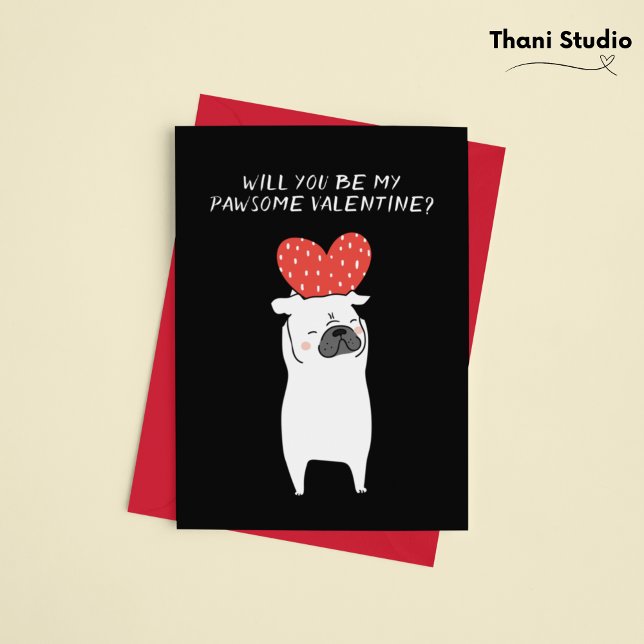 Tarjeta Festiva Mi adorable Valentine Cute Pug y Red Heart Black (Subido por el creador)