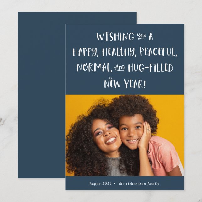 Tarjeta Festiva Mi deseo para 2021 | Foto Azul Feliz Año Nuevo (Anverso / Reverso)