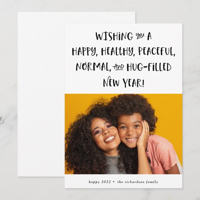 Tarjeta Festiva Mi deseo para 2021| Foto Texto negro Feliz Año Nue (Anverso / Reverso)
