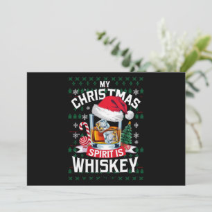 Tarjeta Festiva Mi espíritu navideño es suéter feo de whisky Navid
