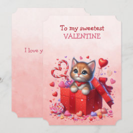 Tarjeta Festiva Mi gatito de San Valentín más dulce en una caja