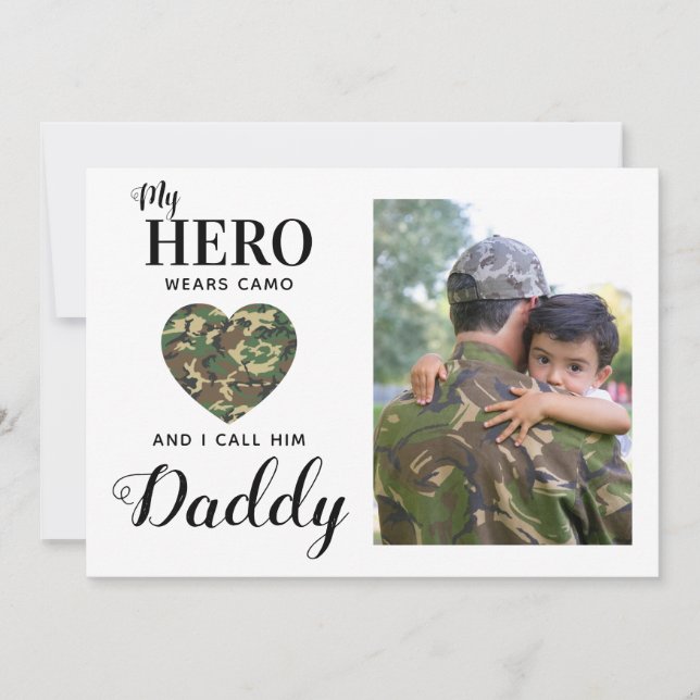 Tarjeta Festiva Mi héroe militar lleva foto del Día de los Padres  (Anverso)