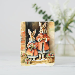Tarjeta Festiva mi ilustracion navidades bunnies vintage