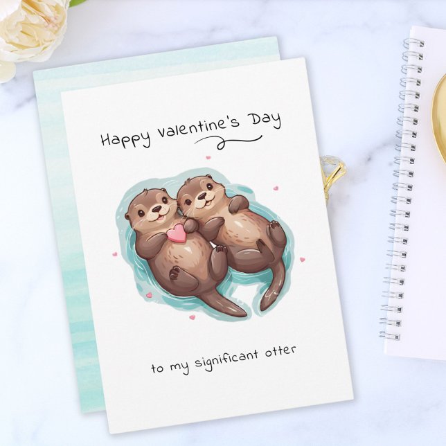 Tarjeta Festiva Mi importante El día de San Valentín de Perjuicios (My Significant Otter Animal Punny Valentine's Day Holiday Card)