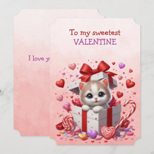 Tarjeta Festiva Mi más dulce gatito de San Valentín en una caja