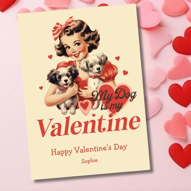 Tarjeta Festiva Mi perro es mi Día de San Valentín retro divertido (Subido por el creador)