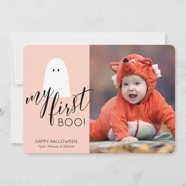 Tarjeta Festiva Mi Primer Boo Cute Fantasma Foto Halloween Melocot (Anverso)