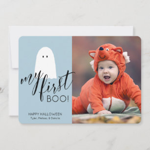 Tarjeta Festiva Mi Primer Boo Fantasma Lindo Foto Halloween Azul
