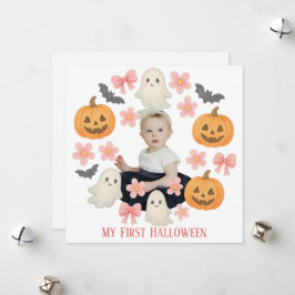 Tarjeta Festiva Mi Primer Halloween | Adorable Corona de Calabaza 