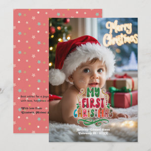 Tarjeta Festiva "Mi Primera Navidad" Foto Retro del Bebé