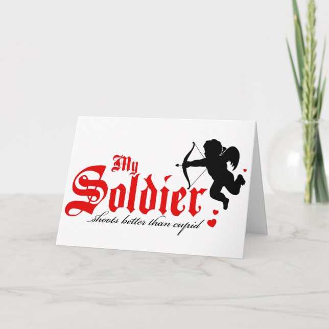 Tarjeta Festiva Mi soldado dispara mejor que Cupido (Anverso)