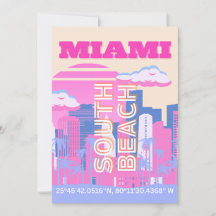 Tarjeta Festiva Miami Beach, Miami Travel Art, Preppy