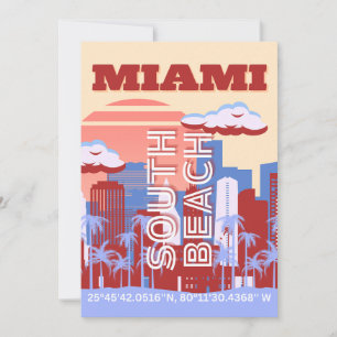Tarjeta Festiva Miami Beach, Miami Travel Art, Retro