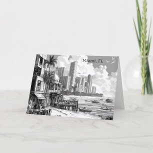 Tarjeta Festiva Miami FL personalizada en blanco y negro