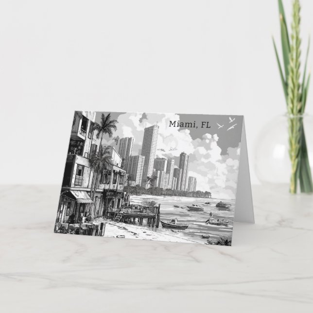 Tarjeta Festiva Miami FL personalizada en blanco y negro (Anverso)
