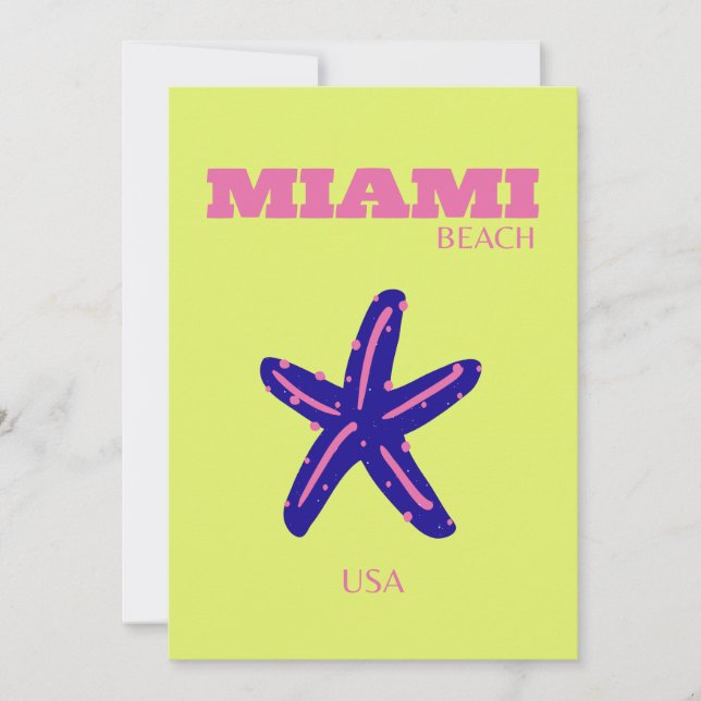 Tarjeta Festiva Miami, Miami Beach, Travel Art, Preppy (Anverso)
