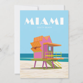 Tarjeta Festiva Miami, retro, vintage, socorrista, playa, costa