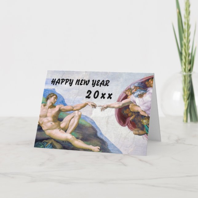 Tarjeta Festiva Michelangelo - Feliz Año Nuevo / Creación de Adán (Anverso)
