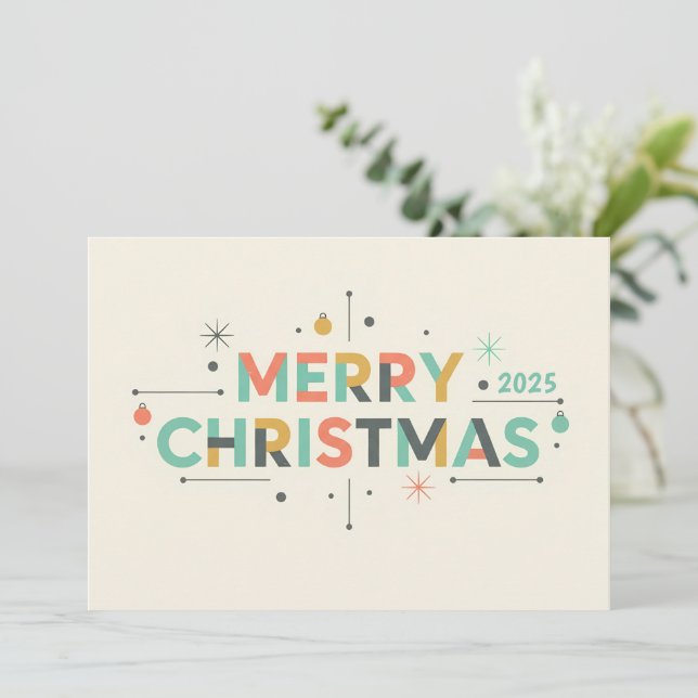 Tarjeta Festiva Mid-Century Merry Christmas – Retro Style (Anverso de pie)