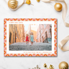 Tarjeta Festiva Mid Century Mod Rosa Naranja Dos Fotos Únicas 