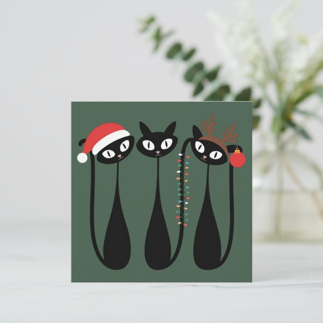 Tarjeta Festiva Mid Century Modern Christmas Cats Retro Classic (Anverso de pie)