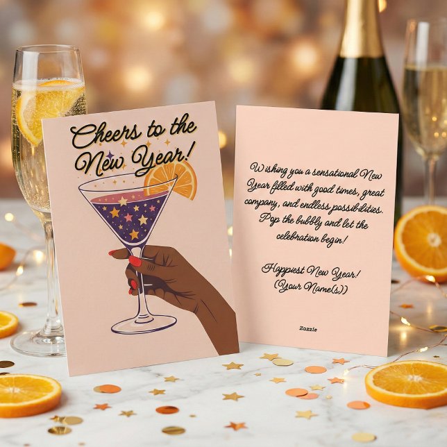 Tarjeta Festiva Mid Century Modern Martini Toast New Year Holiday (Subido por el creador)