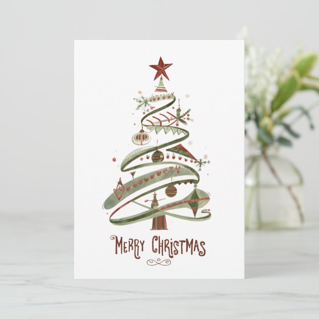 Tarjeta Festiva Mid-Century Modern Watercolor Holiday Card (Anverso de pie)