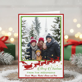 Tarjeta Festiva Mid-Century Santa & Reindeer Custom Photo