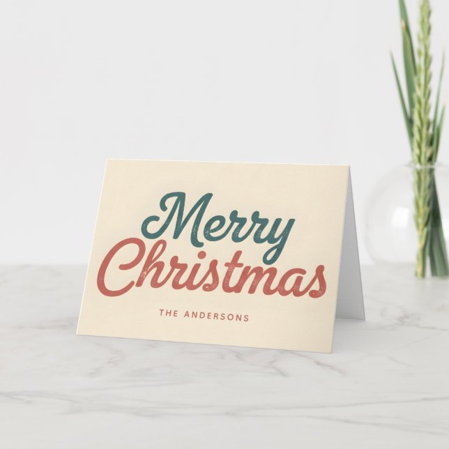 Tarjeta Festiva Midcentury Modern Script Merry Christmas (Anverso)