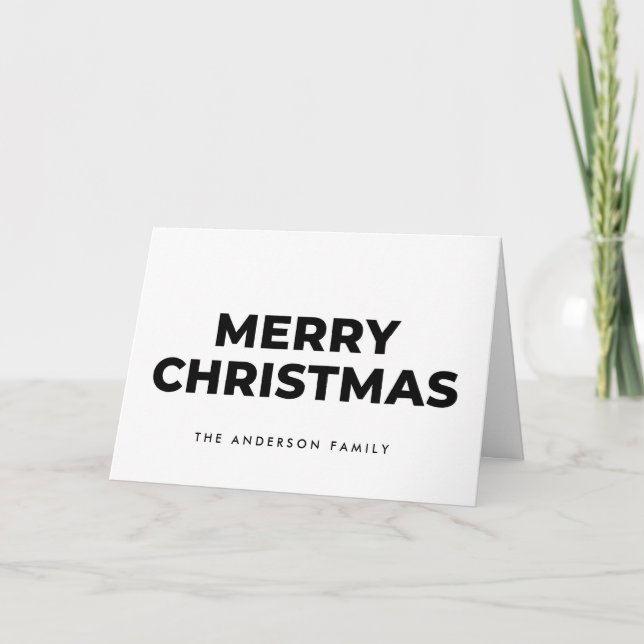 Tarjeta Festiva Midcentury Monochrome Script Merry Christmas (Anverso)