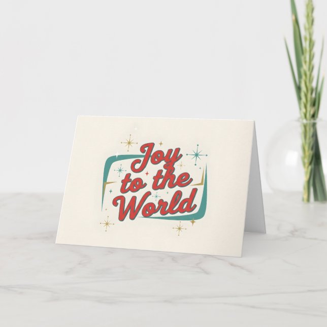 Tarjeta Festiva Midcentury Script Joy to the World Christmas (Anverso)