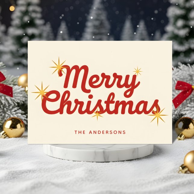 Tarjeta Festiva Midcentury Starburst Script Merry Christmas (Subido por el creador)