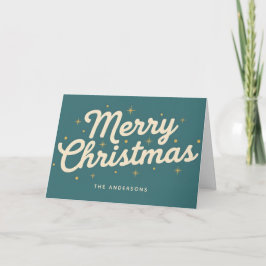 Tarjeta Festiva Midcentury Starburst Script Merry Christmas